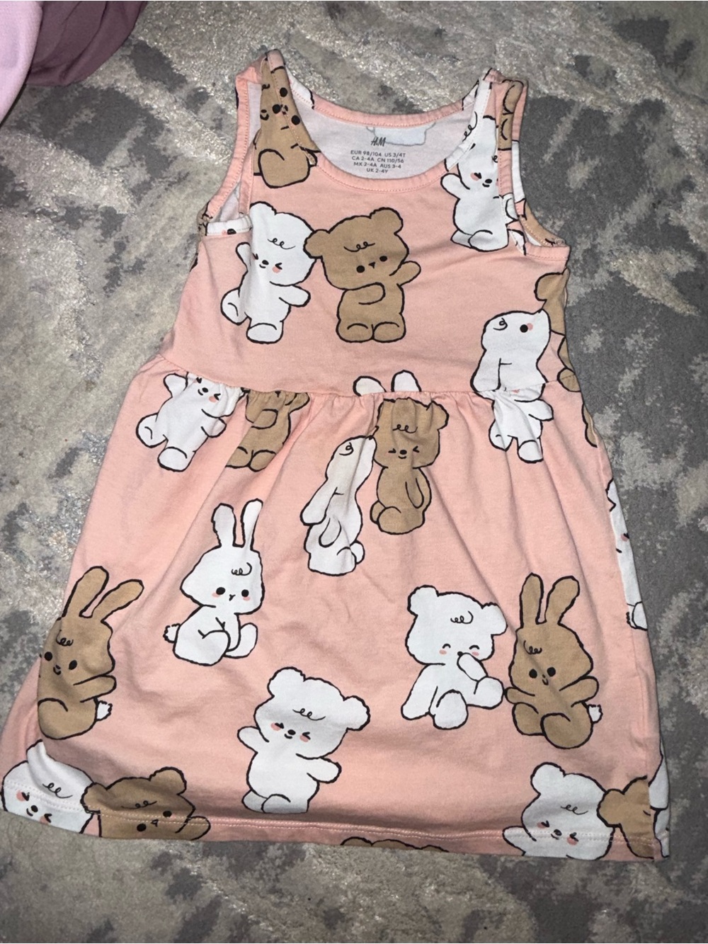 H&M Pink Sleeveless Dress with Bunny & Bear Print